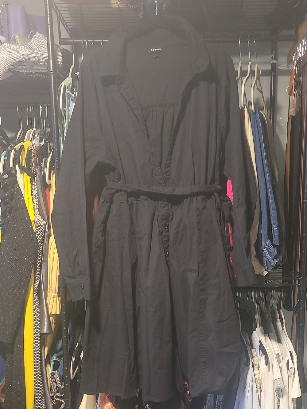Torrid Black Long Sleeve Shirt Dress with Tie Waist